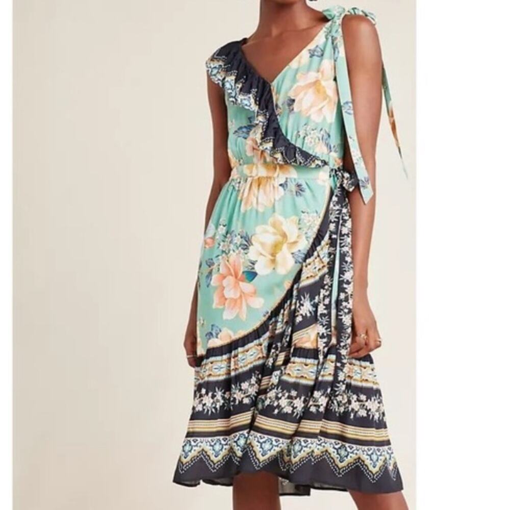 FARM Rio size small petite Monica wrap dress knee blue Multicolor Floral Garment